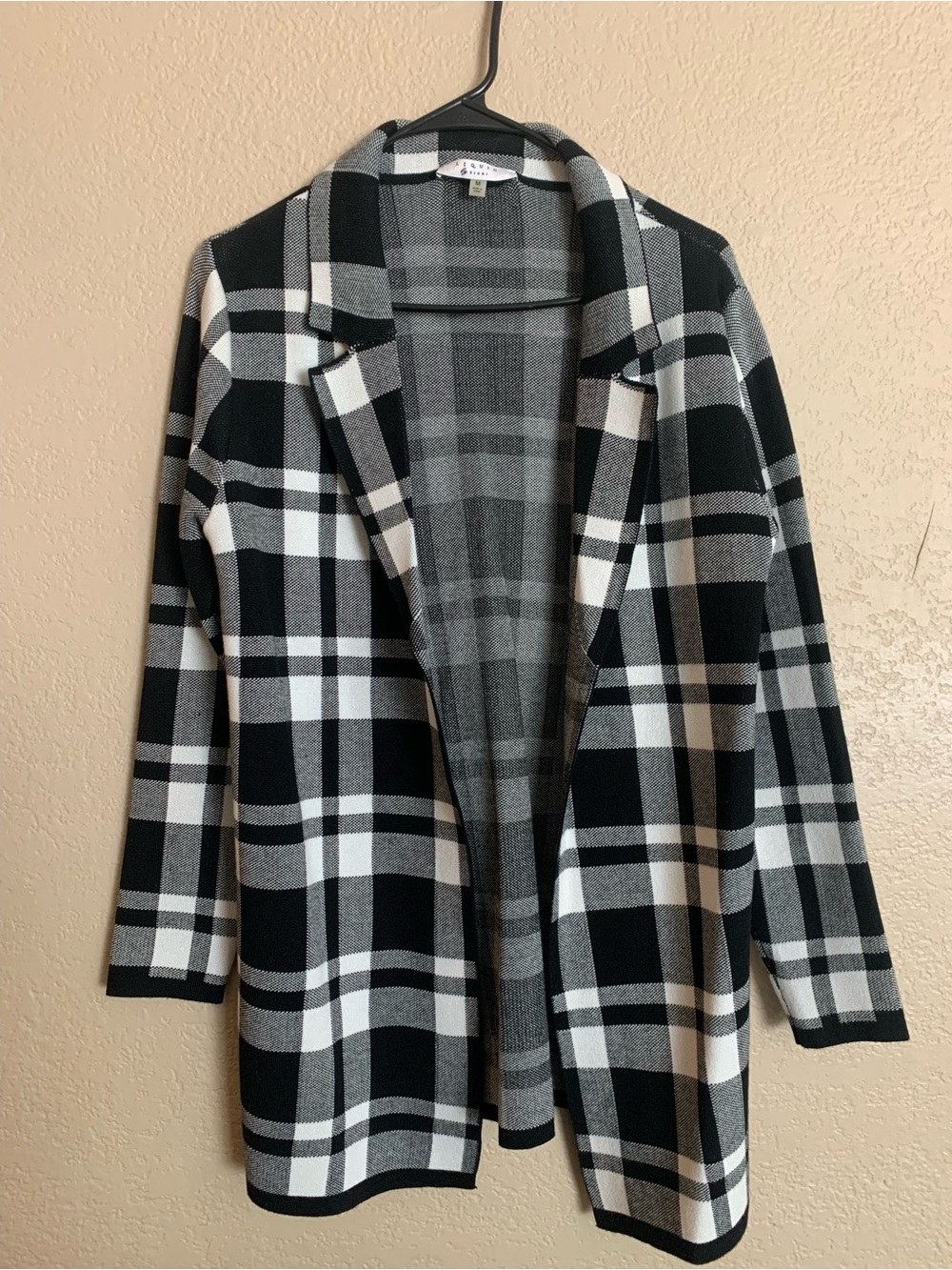 A New Day Black & White Plaid Open Front Coatigan